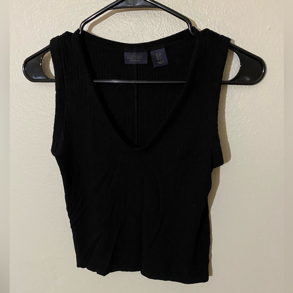 RACHEL Rachel Roy Black Fitted Ribbed Crop Tank Top